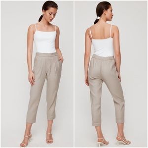 Aritzia Beige Cropped Elastic-Waist Pants
